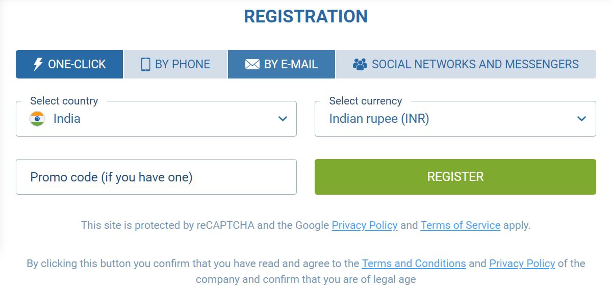 1xbet sign up India