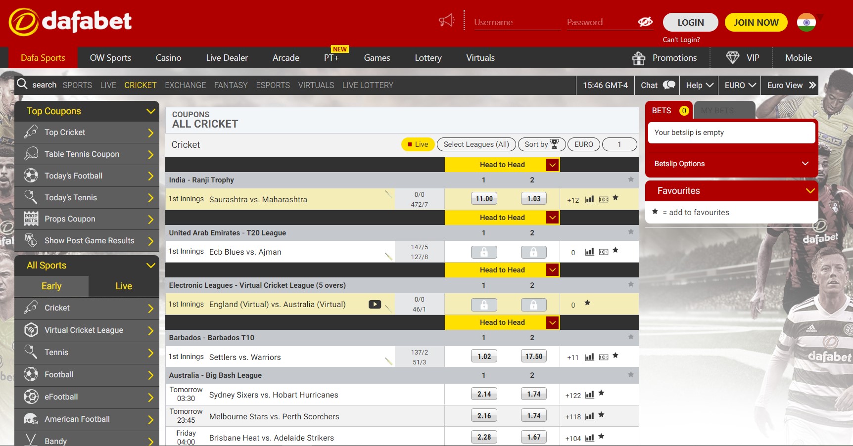 Dafabet bet on cricket
